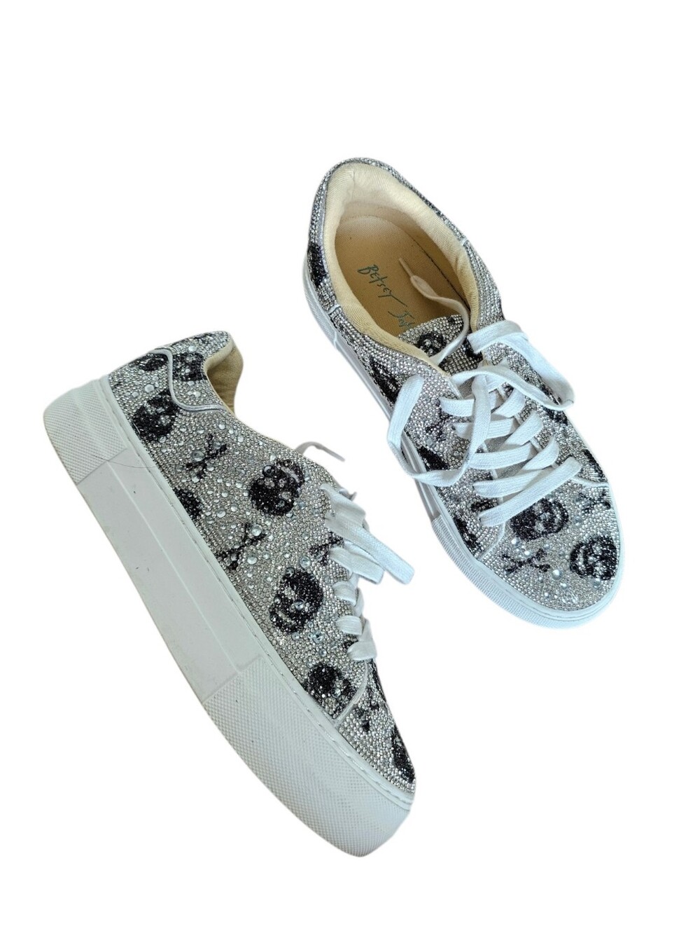 Betsey Johnson Sidny Embellished Silver Skull Low-Top Sneakers for Women - Picture 5 of 7